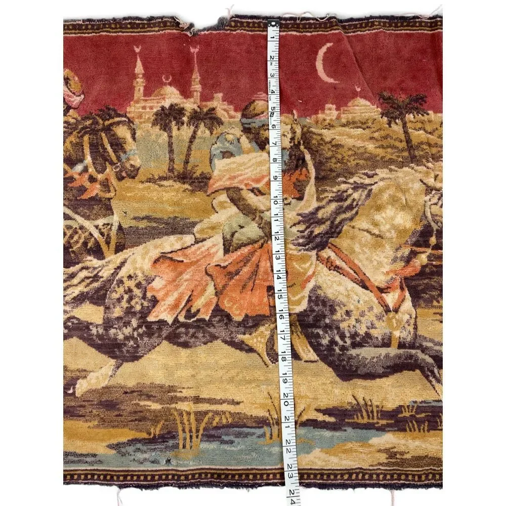 Vintage Arabian Nights Tapestry Middle Eastern Men Horses Wall Hanging 43x23